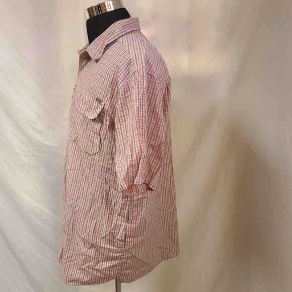 Eddie Bauer Travex Mens Tall XL Red Stripe Plaid Short Sleeve Hike Fish Shirt - Picture 8 of 11